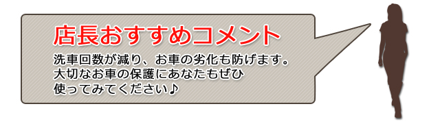 店長おすすめコメント [洗車回数が減り、査定が良くなったりと、やっぱりボディーカバーは絶対に必需品だと思います。長い目でみるとオトクですよ♪]